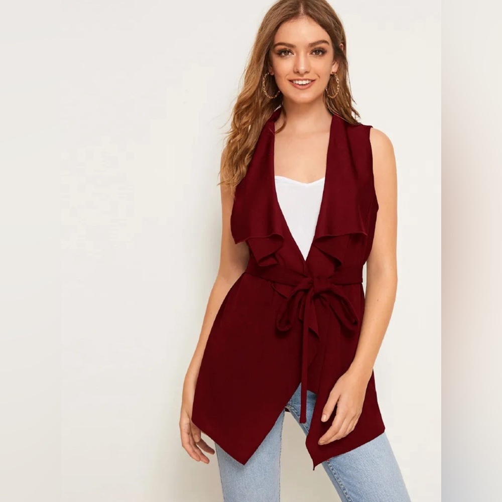 SHEIN waterfall collar belted vest